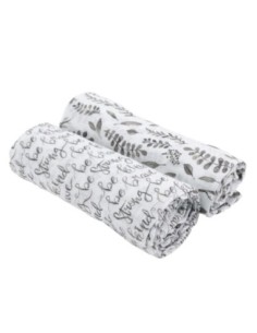 Bebe Au Lait - Set Due Teli Swaddle In Mussola Classic Just Be+Leaves