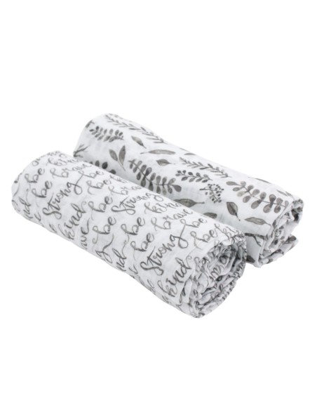 Bebe Au Lait - Set Due Teli Swaddle In Mussola Classic Just Be+Leaves