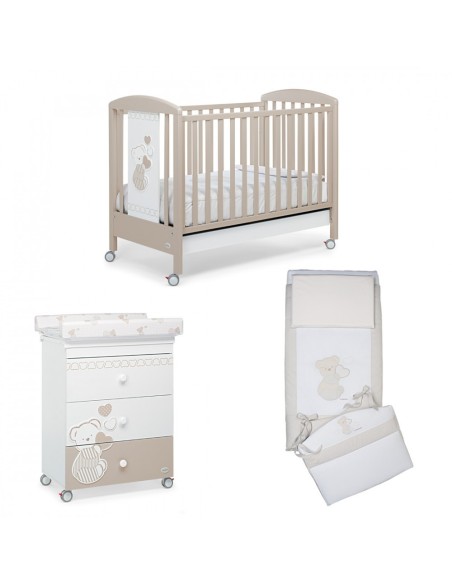 Foppapedretti - cameretta DolceCuore 500 tortora, bagnetto fasciatoio e completo piumone + materasso Jolly Plus Italbaby OMAGGIO