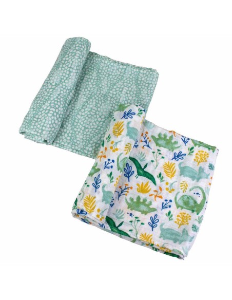 Bebe Au Lait - Set 2 Teli Swaddle In Mussola Classi Dino Roar+Upscale