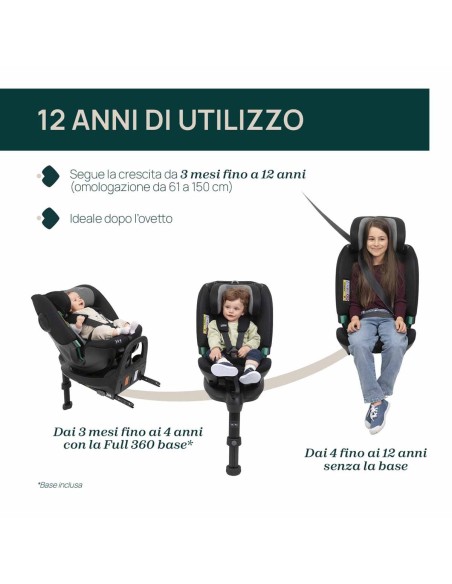 Chicco - Seggiolino Auto FullSeat 360 i-Size con base (61-150 cm) Black Satin - Spedizione Gratuita
