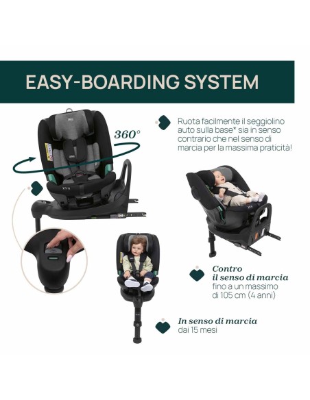 Chicco - Seggiolino Auto FullSeat 360 i-Size con base (61-150 cm) Black Satin - Spedizione Gratuita