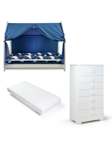 Bebex - Kit Cameretta Future Lab Con Lettino, Settimanale, Kit Tessile e Materasso.