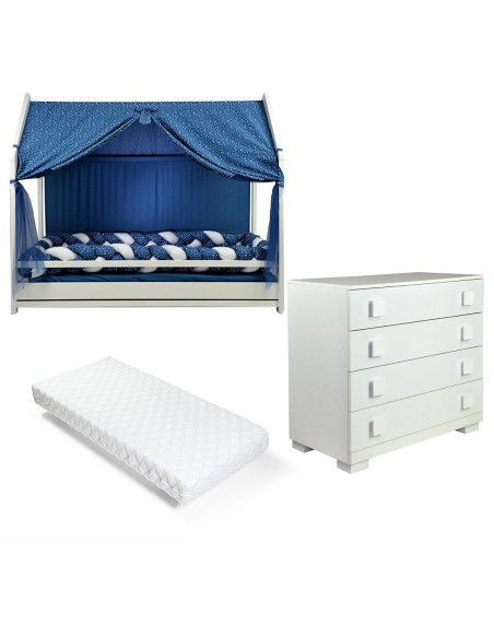 Bebex - Kit Cameretta Future Lab Con Lettino, Comò, Set Tessile e Materasso - Spedizione Gratuita