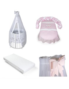 Bebex - Kit Lettino Marilyn Con Materasso Componibile, Kit Tessile Completo e Velo - Spedizione Gratuita