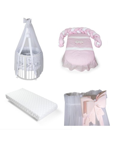Bebex - Kit Lettino Marilyn Con Materasso Componibile, Kit Tessile Completo e Velo - Spedizione Gratuita