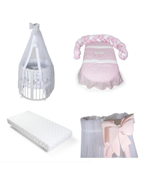 Bebex - Kit Lettino Marilyn Con Materasso Componibile, Kit Tessile Completo e Velo - Spedizione Gratuita