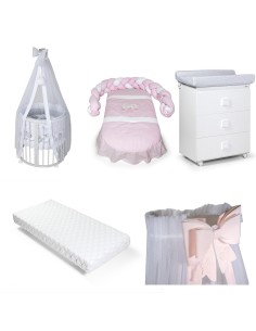 Bebex - Kit Lettino Marilyn Con Bagnetto, Kit Tessile, Materasso Componibile e Velo - Spedizione Gratuita
