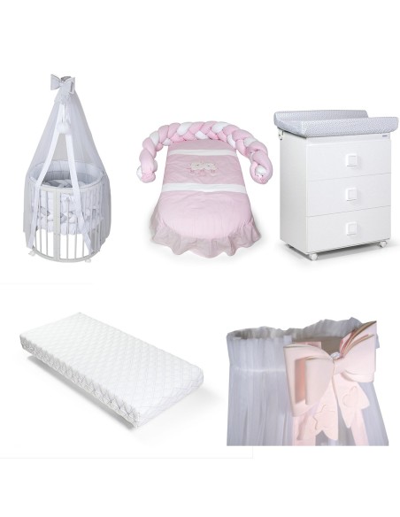 Bebex - Kit Lettino Marilyn Con Bagnetto, Kit Tessile, Materasso Componibile e Velo - Spedizione Gratuita