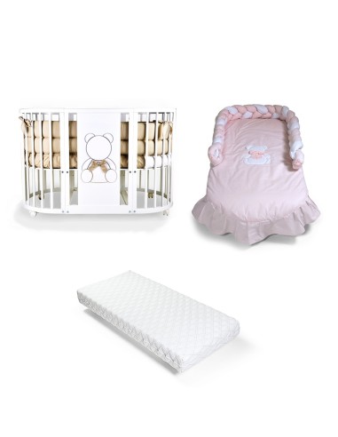 Bebex - Kit Lettino Marilyn Led Con Materasso Componibile, Kit Tessile e Velo - Spedizione Gratuita