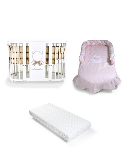 Bebex - Kit Lettino Marilyn Led Con Materasso Componibile, Kit Tessile e Velo - Spedizione Gratuita