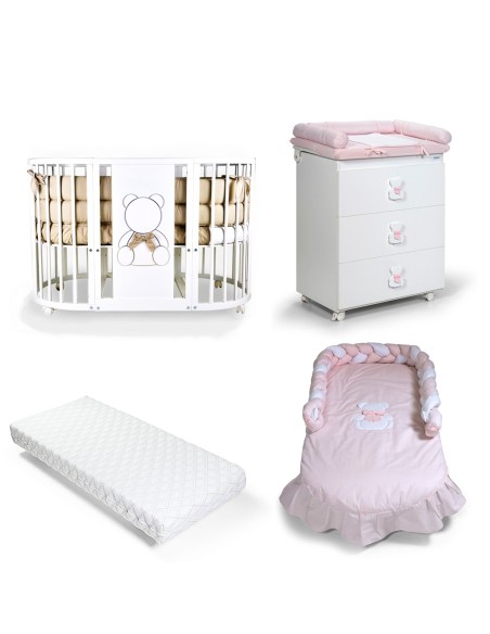Bebex - Kit Lettino Marilyn Led Con Materasso Componibile, Bagnetto, Kit Tessile e Velo - Spedizione Gratuita