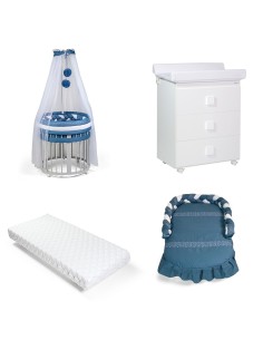 Bebex - Kit Lettino Marilyn Plus Con Bagnetto, Kit Tessile, Materasso Componibile, Velo - Spedizione Gratuita
