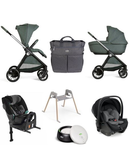 Chicco - Trio Bellagio Gran Comfort Con First Seat Recline + Seggiolino Auto FullSeat 360 i-Size con base E Baby Monitor OMAGGIO