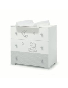 Erbesi - Comò Con Prolunga e PVC Bianco Grigio Stella - Spedizione Gratuita